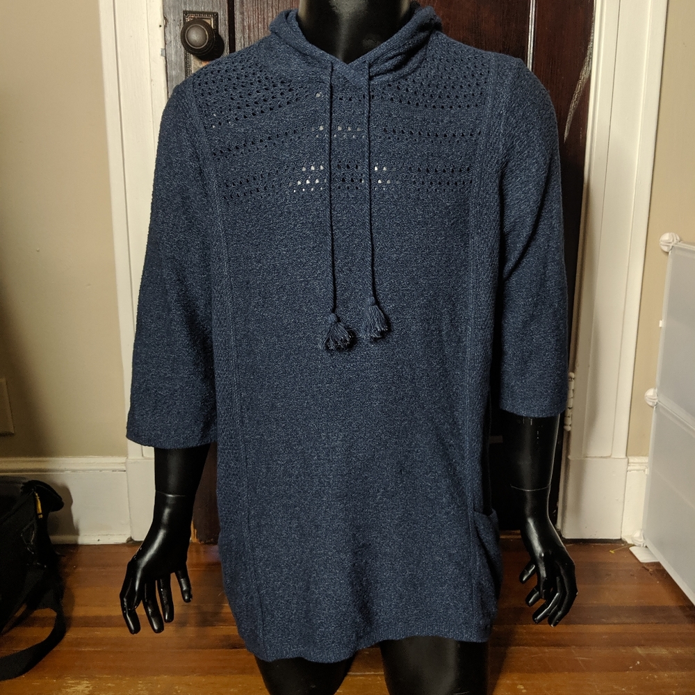J. Jill navy knit 3/4 sleeve baja hoodie